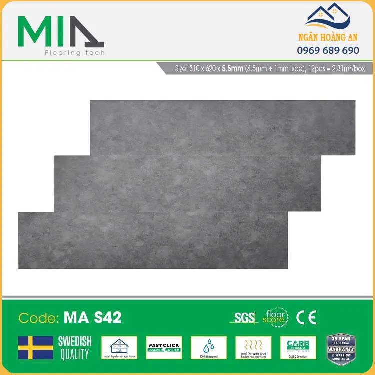Sàn Nhựa Vinyl Hèm Khóa Giả Gỗ MIA MA S42 Đế Cao Su 5.5mm